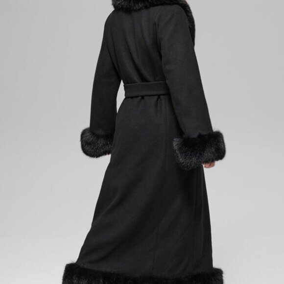 Alo Yoga Faux Fur Trimmed Longline Coat Regular Black - Picture 4 of 6